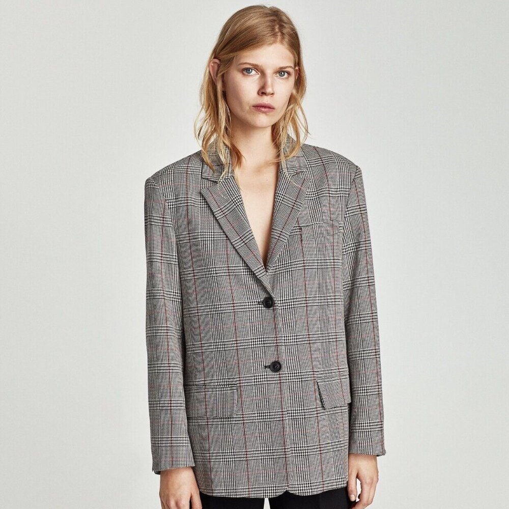 Zara Basic Womens Checked Jacket Blazer Button Cl… - image 1